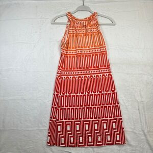 Jude Connally Halter Dress S Orange White Pre-Owned Geometric Print Womens